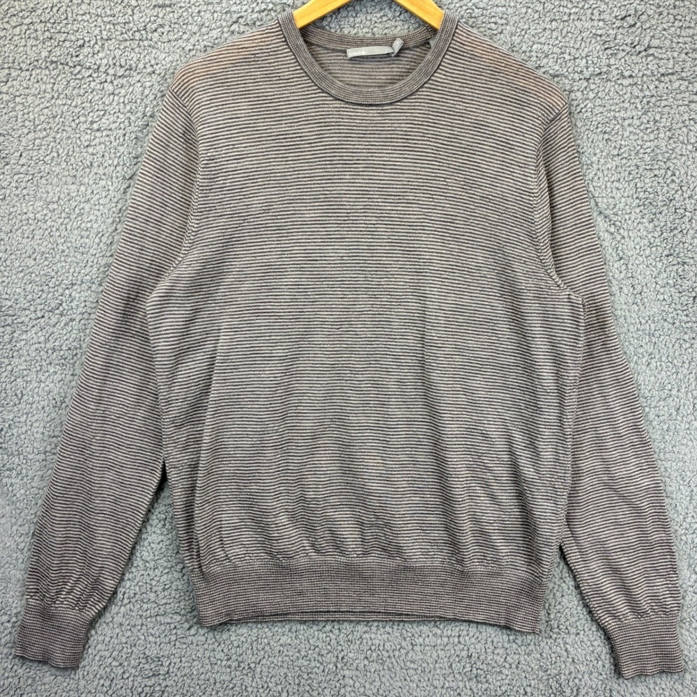 Vince Sweater Crew Neck Micro Stripe Men's Medium Grey Wool Knit Pullover